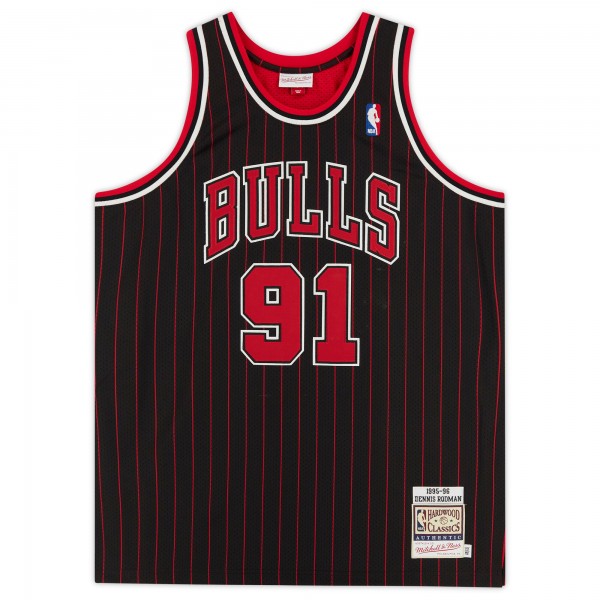 Игровая джерси Dennis Rodman Chicago Bulls Autographed Fanatics Authentic Black 1995 Mitchell & Ness Authentic