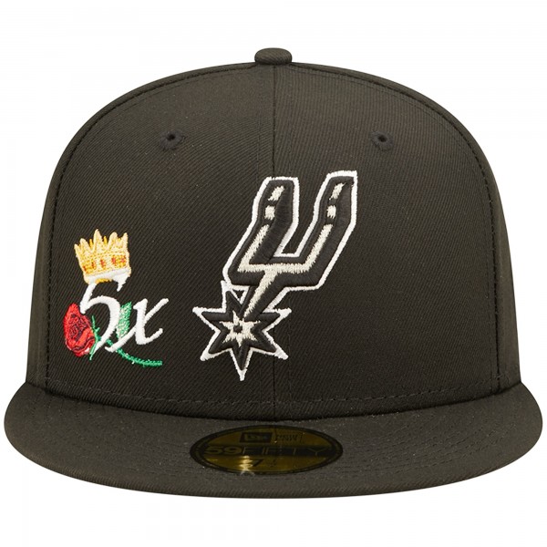 Бейсболка San Antonio Spurs New Era 5x NBA Finals Champions Crown 59FIFTY - Black