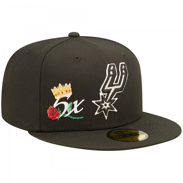 Бейсболка San Antonio Spurs New Era 5x NBA Finals Champions Crown 59FIFTY - Black