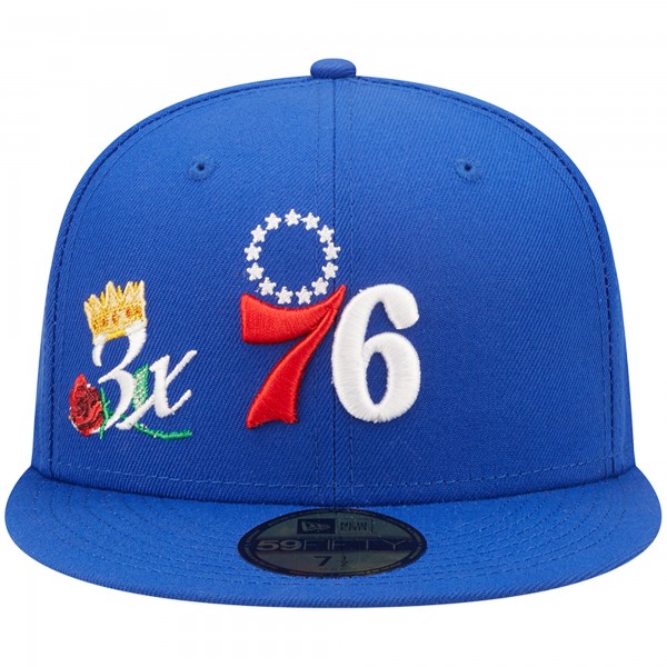 Бейсболка Philadelphia 76ers New Era 3x NBA Finals Champions Crown 59FIFTY - Royal