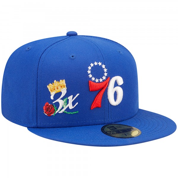 Бейсболка Philadelphia 76ers New Era 3x NBA Finals Champions Crown 59FIFTY - Royal
