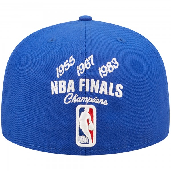 Бейсболка Philadelphia 76ers New Era 3x NBA Finals Champions Crown 59FIFTY - Royal