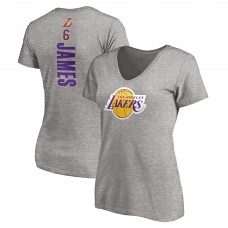 LeBron James Los Angeles Lakers Women's #6 Playmaker V-Neck T-Shirt - Heathered Gray