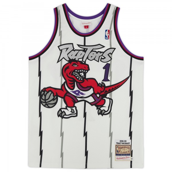 Autographed Toronto Raptors Tracy McGrady Fanatics Authentic White Mitchell & Ness 1998 Authentic Jersey with HOF 17 Inscription
