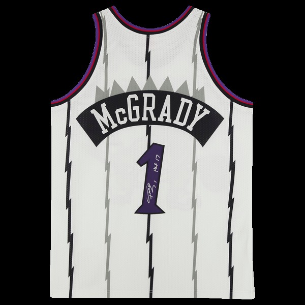 Autographed Toronto Raptors Tracy McGrady Fanatics Authentic White Mitchell & Ness 1998 Authentic Jersey with HOF 17 Inscription