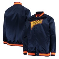 Бомбер Golden State Warriors Mitchell & Ness Throwback Hardwood Classics Satin Full-Snap Raglan - Navy