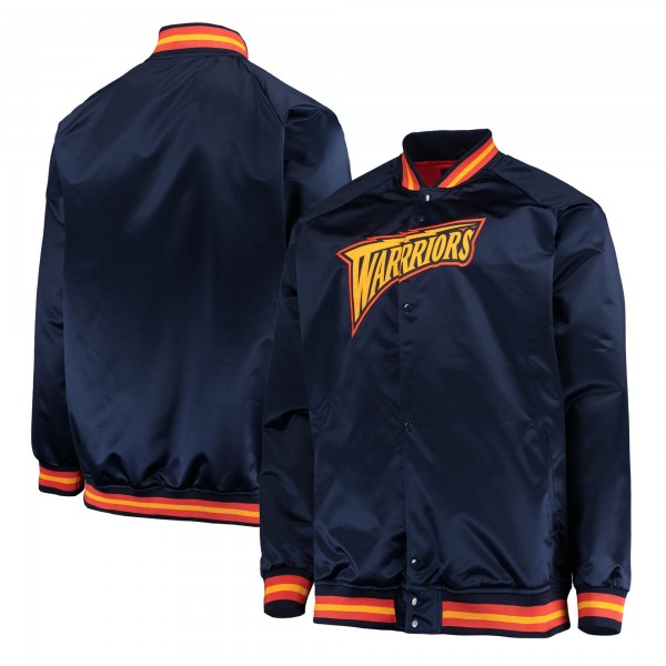 Бомбер Golden State Warriors Mitchell & Ness Throwback Hardwood Classics Satin Full-Snap Raglan - Navy