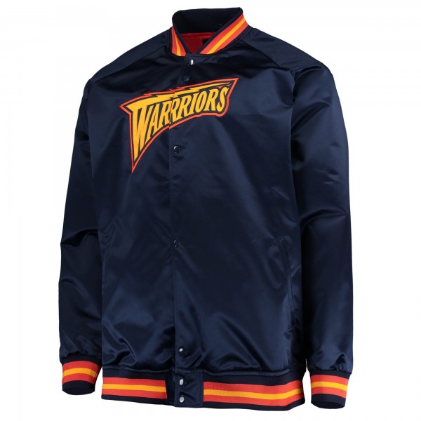 Бомбер Golden State Warriors Mitchell & Ness Throwback Hardwood Classics Satin Full-Snap Raglan - Navy