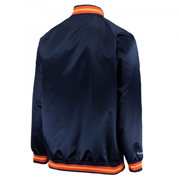 Бомбер Golden State Warriors Mitchell & Ness Throwback Hardwood Classics Satin Full-Snap Raglan - Navy