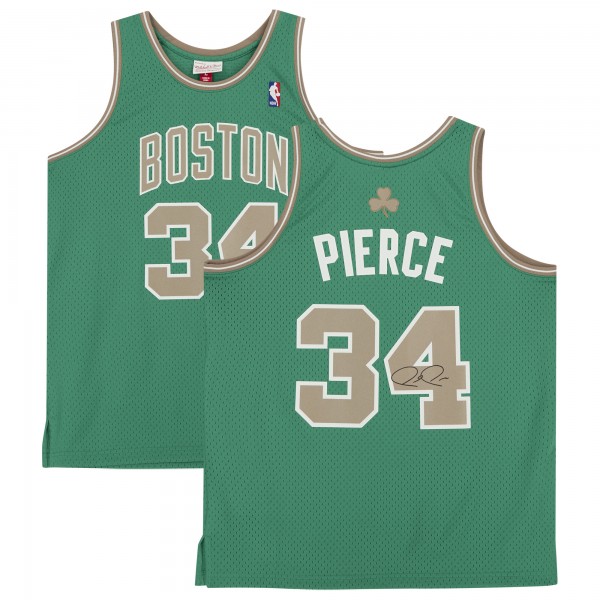 Autographed Boston Celtics Paul Pierce Fanatics Authentic Green and Gold 2007-08 Mitchell & Ness Replica Jersey