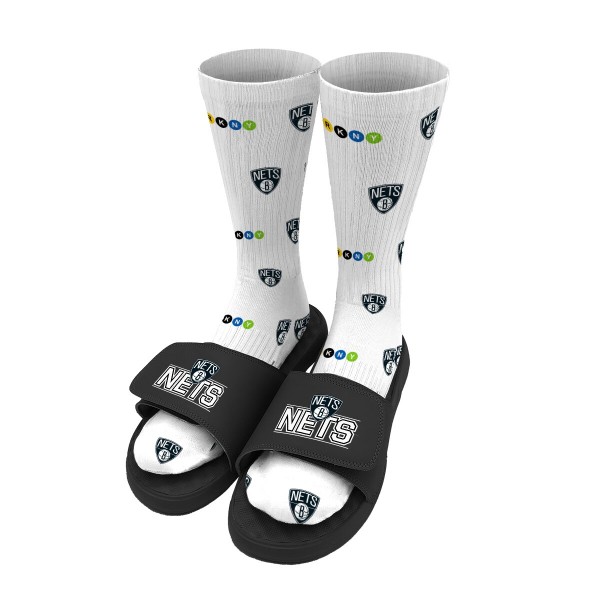 Носки и шлепки Brooklyn Nets ISlide Pattern - White
