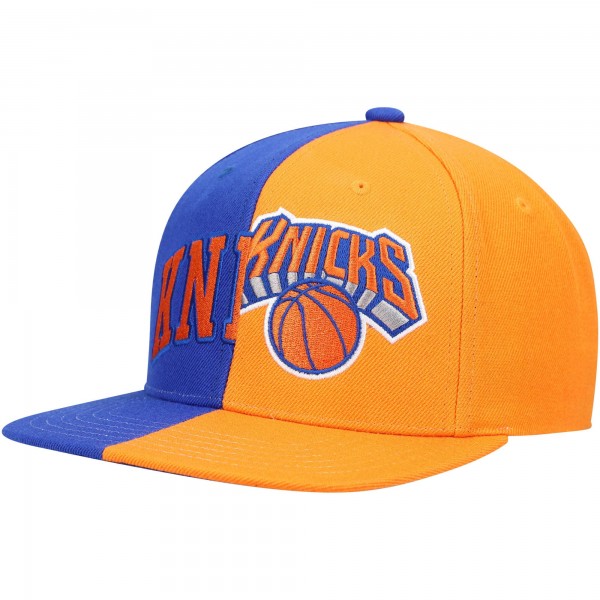 Бейсболка New York Knicks Mitchell & Ness Half and Half - Royal/Orange - официальный мерч NBA