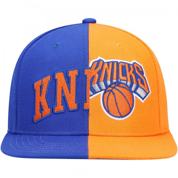 Бейсболка New York Knicks Mitchell & Ness Half and Half - Royal/Orange - официальный мерч NBA