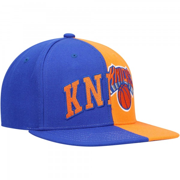 Бейсболка New York Knicks Mitchell & Ness Half and Half - Royal/Orange - официальный мерч NBA