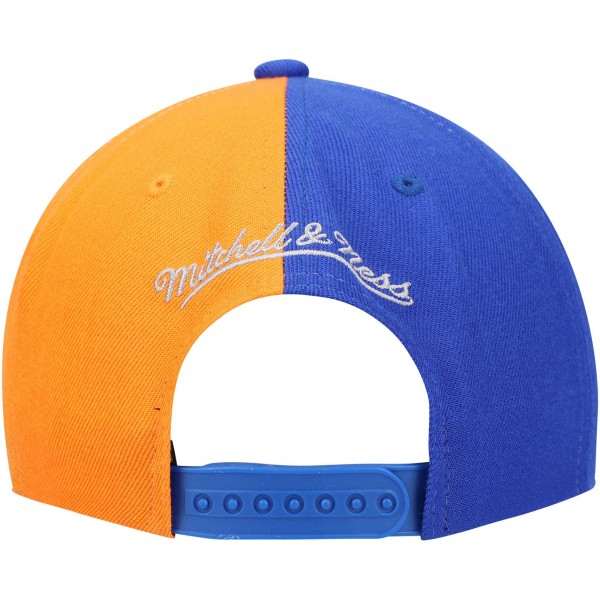 Бейсболка New York Knicks Mitchell & Ness Half and Half - Royal/Orange - официальный мерч NBA
