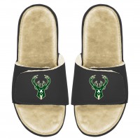 Детские шлепки Milwaukee Bucks ISlide Faux Fur - Black/Tan