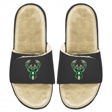 Детские шлепки Milwaukee Bucks ISlide Faux Fur - Black/Tan