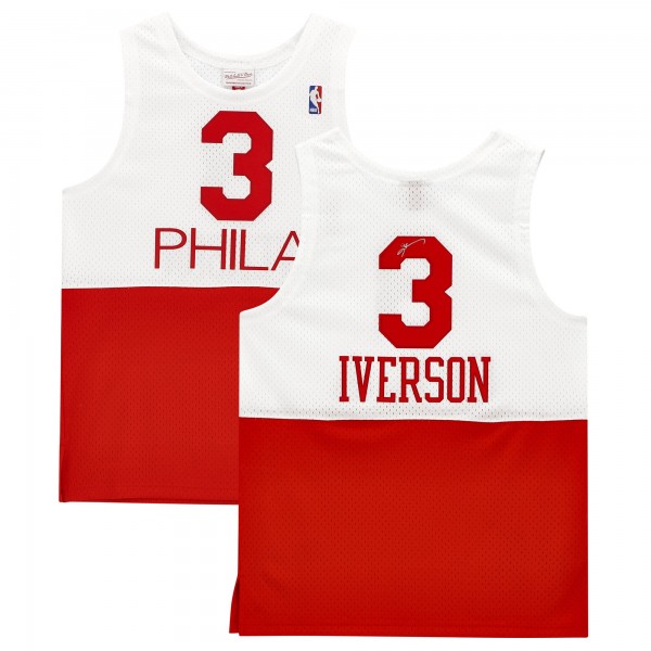 Autographed Philadelphia 76ers Allen Iverson Fanatics Authentic Mitchell & Ness Red and White 2003-04 Swingman Jersey