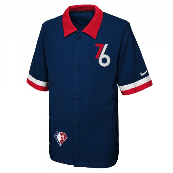 Футболка на кнопках Philadelphia 76ers Nike Youth 2021/22 City Edition Therma Flex Collar - Navy