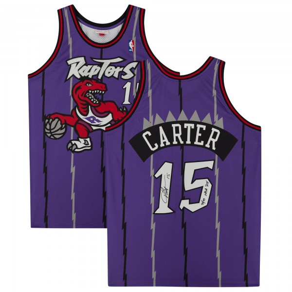 Autographed Toronto Raptors Vince Carter Fanatics Authentic Purple 1998 Mitchell & Ness Authentic Jersey with 98/99 NBA ROY Inscription