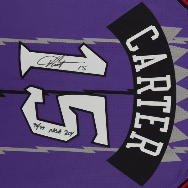 Autographed Toronto Raptors Vince Carter Fanatics Authentic Purple 1998 Mitchell & Ness Authentic Jersey with 98/99 NBA ROY Inscription