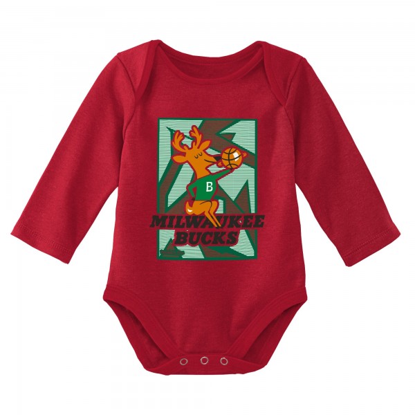 Малышам Milwaukee Bucks Mitchell & Ness Hunter Green/Red Hardwood Classics Bodysuits & Cuffed Knit Hat Set
