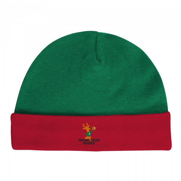 Малышам Milwaukee Bucks Mitchell & Ness Hunter Green/Red Hardwood Classics Bodysuits & Cuffed Knit Hat Set