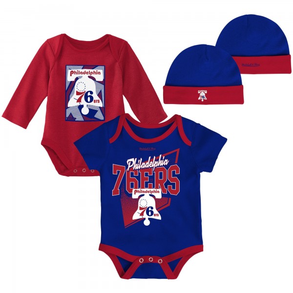 Малышам Philadelphia 76ers Mitchell & Ness Royal/Red Hardwood Classics Bodysuits & Cuffed Knit Hat Set