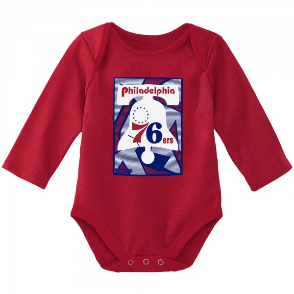 Малышам Philadelphia 76ers Mitchell & Ness Royal/Red Hardwood Classics Bodysuits & Cuffed Knit Hat Set