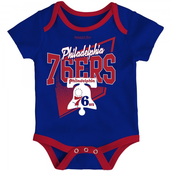 Малышам Philadelphia 76ers Mitchell & Ness Royal/Red Hardwood Classics Bodysuits & Cuffed Knit Hat Set