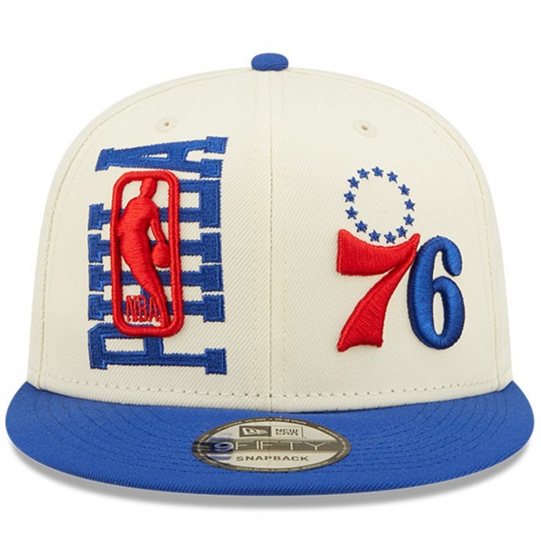 Бейсболка Philadelphia 76ers New Era 2022 NBA Draft 9FIFTY - Cream/Royal