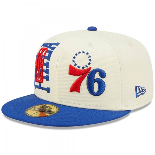 Бейсболка Philadelphia 76ers New Era 2022 NBA Draft 59FIFTY - Cream/Royal