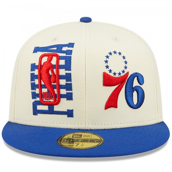 Бейсболка Philadelphia 76ers New Era 2022 NBA Draft 59FIFTY - Cream/Royal