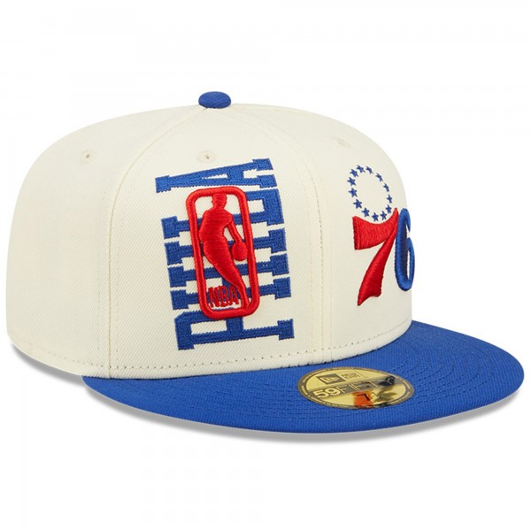 Бейсболка Philadelphia 76ers New Era 2022 NBA Draft 59FIFTY - Cream/Royal