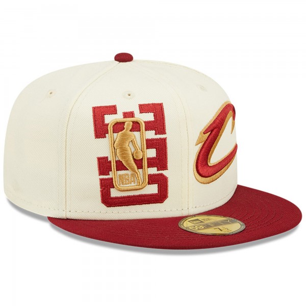 Бейсболка Cleveland Cavaliers New Era 2022 NBA Draft 59FIFTY - Cream/Wine