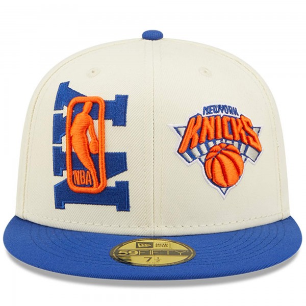 Бейсболка New York Knicks New Era 2022 NBA Draft 59FIFTY - Cream/Blue