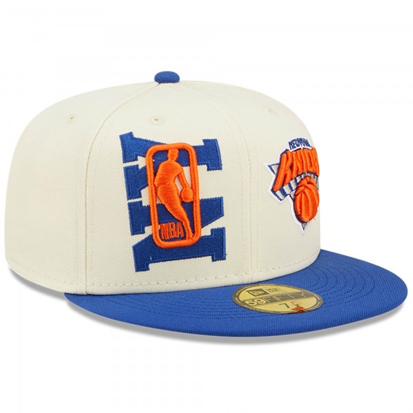 Бейсболка New York Knicks New Era 2022 NBA Draft 59FIFTY - Cream/Blue