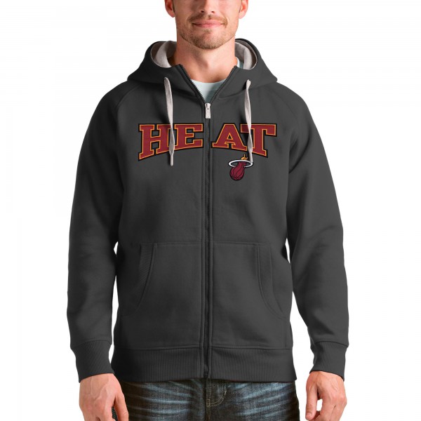 Miami Heat Antigua Charcoal Victory Full-Zip Hoodie