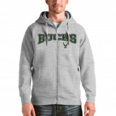 Milwaukee Bucks Antigua Heathered Gray Victory Full-Zip Hoodie