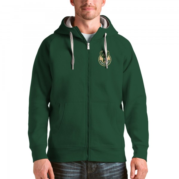 Milwaukee Bucks Antigua Hunter Green Logo Victory Full-Zip Hoodie