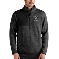 Brooklyn Nets Antigua Heathered Black Fortune Full-Zip Jacket