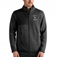 Brooklyn Nets Antigua Heathered Black Fortune Full-Zip Jacket
