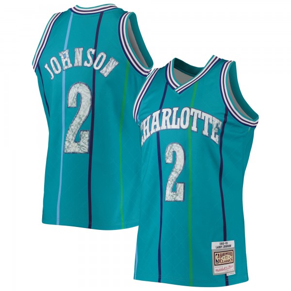 Игровая майка Larry Johnson Charlotte Hornets Mitchell & Ness 1992-93 Hardwood Classics 75th Anniversary Diamond Swingman - Teal - оригинальная джерси НБА
