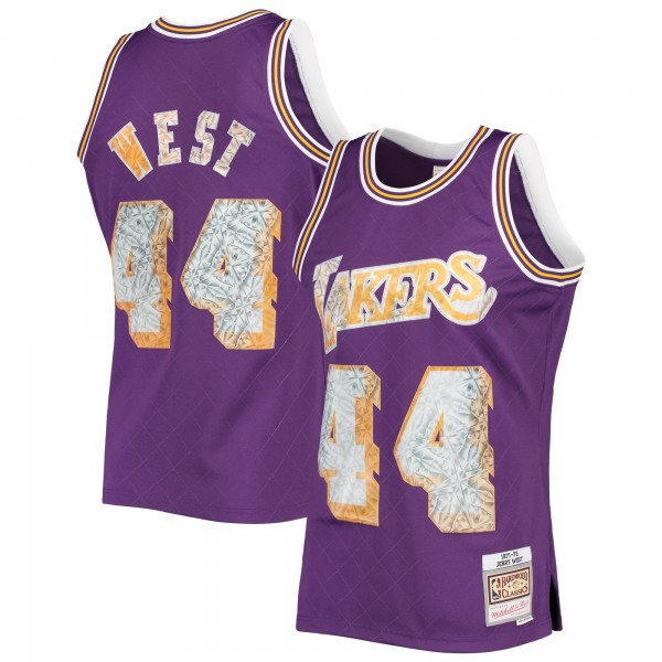 Игровая майка Jerry West Los Angeles Lakers Mitchell & Ness 1971-72 Hardwood Classics 75th Anniversary Diamond Swingman - Purple - оригинальная джерси НБА