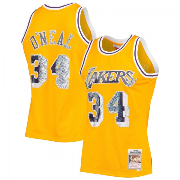 Игровая майка Shaquille O'Neal Los Angeles Lakers Mitchell & Ness 1996-97 Hardwood Classics 75th Anniversary Diamond Swingman - Gold - оригинальная джерси НБА