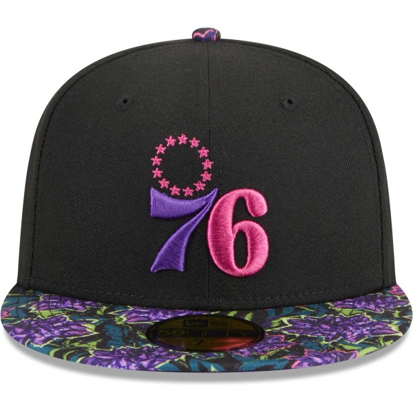 Бейсболка Philadelphia 76ers New Era Dark Fantasy Neon Lotus Flower 59FIFTY - Black