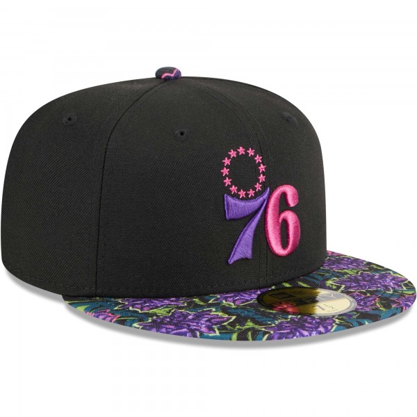 Бейсболка Philadelphia 76ers New Era Dark Fantasy Neon Lotus Flower 59FIFTY - Black