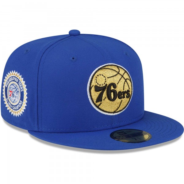Бейсболка Philadelphia 76ers New Era 3x NBA Champions Metallic Undervisor 59FIFTY - Royal