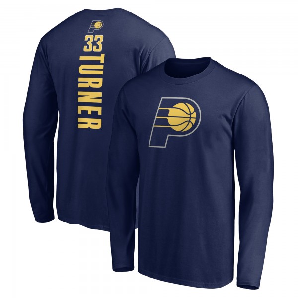 Indiana Pacers Myles Turner Navy Playmaker Name & Number Long Sleeve T-Shirt