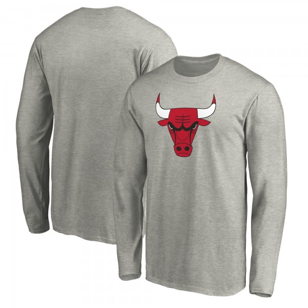 Футболка с длинным рукавом Chicago Bulls Heathered Gray Primary Team Logo